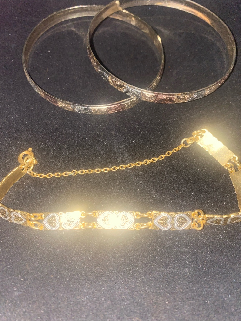 Gold Two-Tone Heart Link Bracelet with Matching Bangles